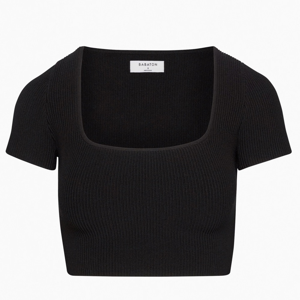 Aritzia Black Ribbed Square Neck Crop Top